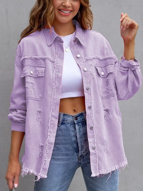 Women's Oversized Distressed Denim Jacket