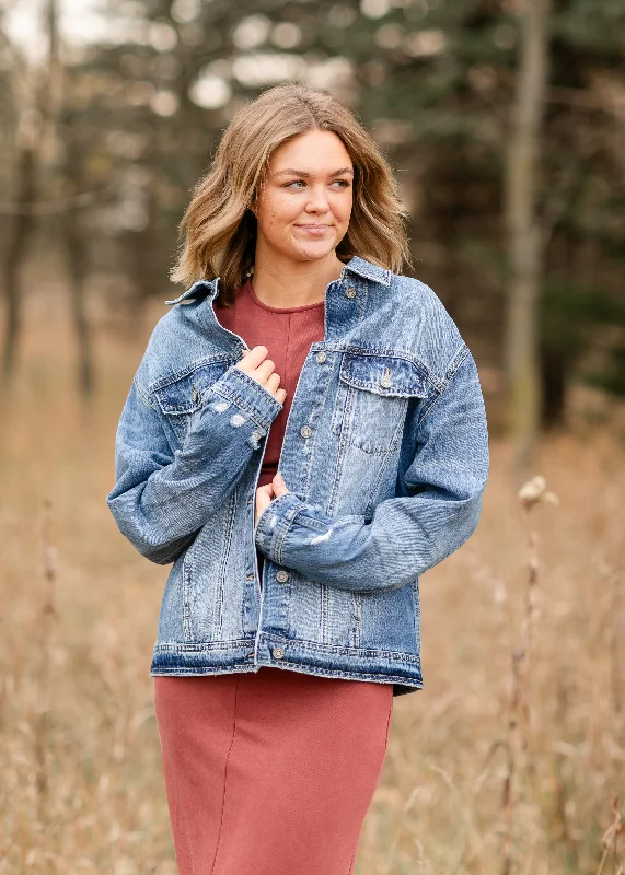 Oversized Denim Distressed Jacket