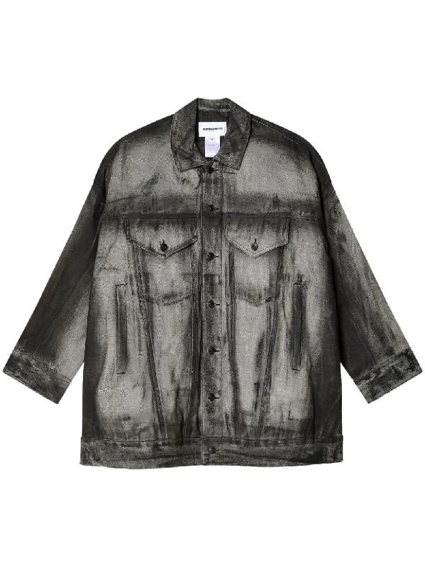 Belted Oversized Denim Jacket in Black Shadow Paint by Melitta Baumeister